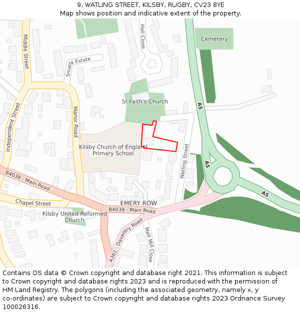 9, WATLING STREET, KILSBY, RUGBY, CV23 8YE: Location map and indicative extent of plot