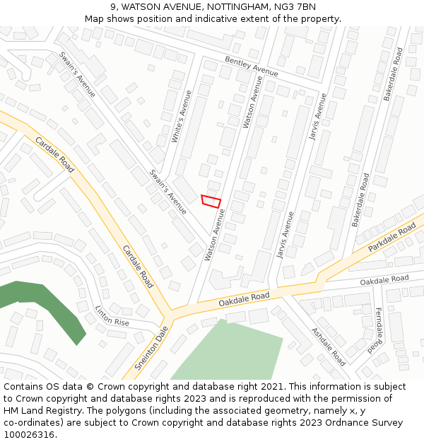 9, WATSON AVENUE, NOTTINGHAM, NG3 7BN: Location map and indicative extent of plot