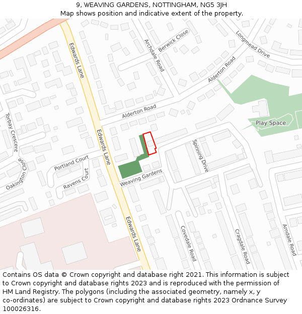 9, WEAVING GARDENS, NOTTINGHAM, NG5 3JH: Location map and indicative extent of plot