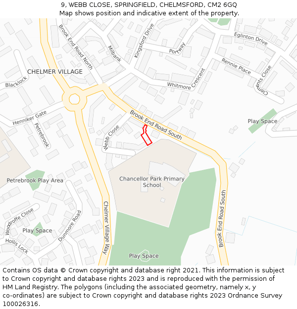 9, WEBB CLOSE, SPRINGFIELD, CHELMSFORD, CM2 6GQ: Location map and indicative extent of plot