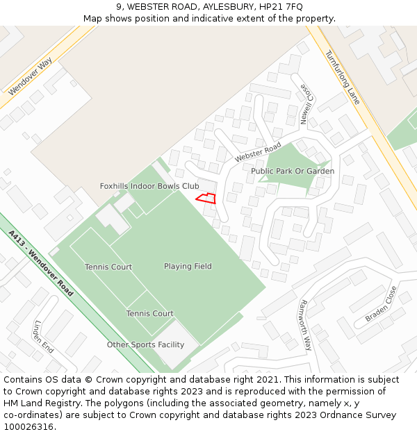 9, WEBSTER ROAD, AYLESBURY, HP21 7FQ: Location map and indicative extent of plot
