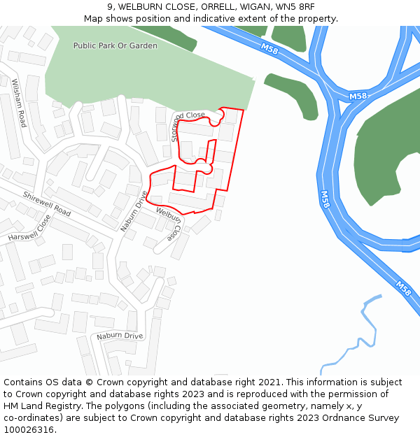 9, WELBURN CLOSE, ORRELL, WIGAN, WN5 8RF: Location map and indicative extent of plot