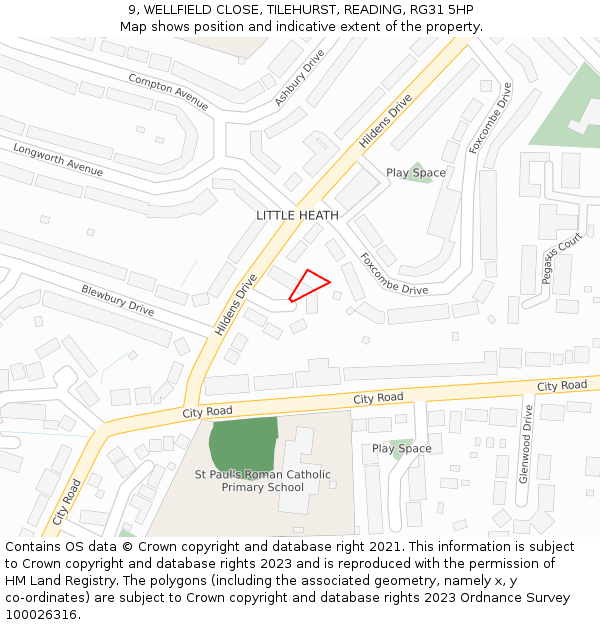 9, WELLFIELD CLOSE, TILEHURST, READING, RG31 5HP: Location map and indicative extent of plot