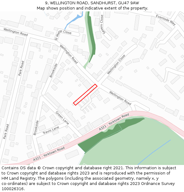9, WELLINGTON ROAD, SANDHURST, GU47 9AW: Location map and indicative extent of plot