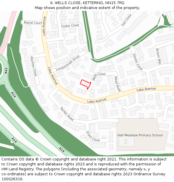 9, WELLS CLOSE, KETTERING, NN15 7RG: Location map and indicative extent of plot