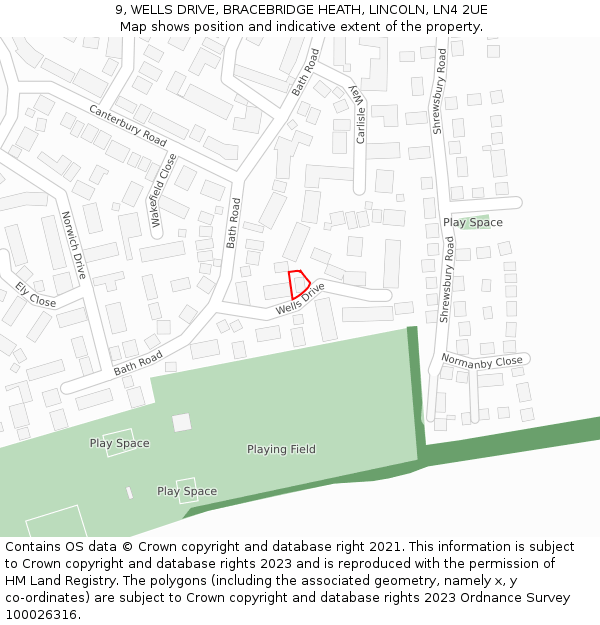 9, WELLS DRIVE, BRACEBRIDGE HEATH, LINCOLN, LN4 2UE: Location map and indicative extent of plot