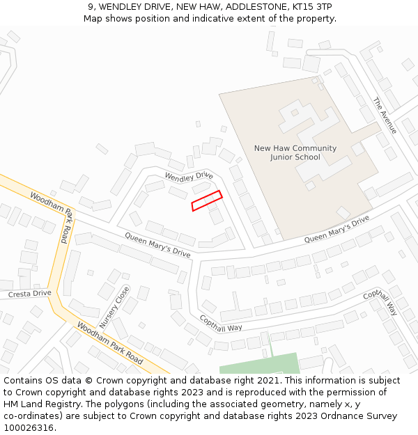 9, WENDLEY DRIVE, NEW HAW, ADDLESTONE, KT15 3TP: Location map and indicative extent of plot