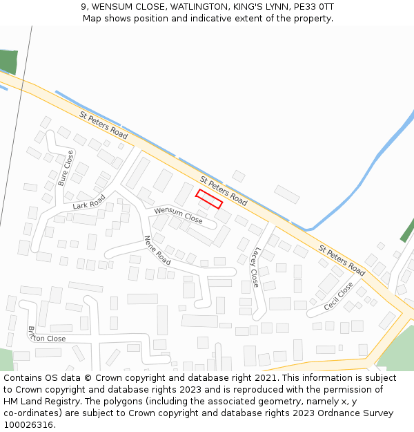 9, WENSUM CLOSE, WATLINGTON, KING'S LYNN, PE33 0TT: Location map and indicative extent of plot
