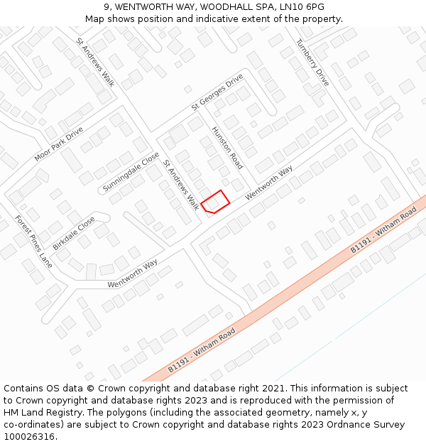 9, WENTWORTH WAY, WOODHALL SPA, LN10 6PG: Location map and indicative extent of plot