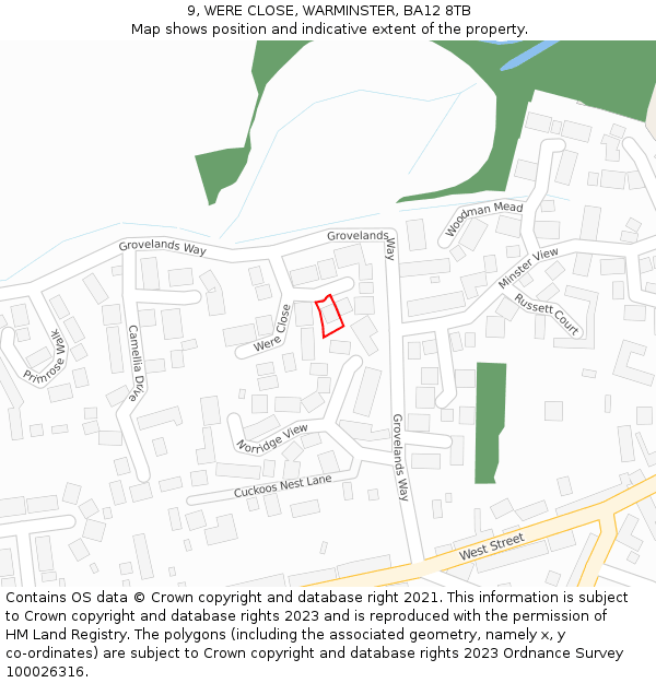 9, WERE CLOSE, WARMINSTER, BA12 8TB: Location map and indicative extent of plot