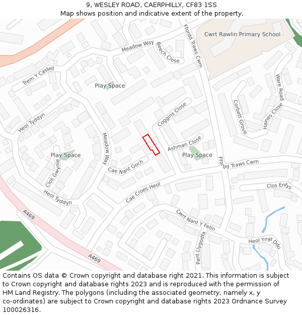 9, WESLEY ROAD, CAERPHILLY, CF83 1SS: Location map and indicative extent of plot