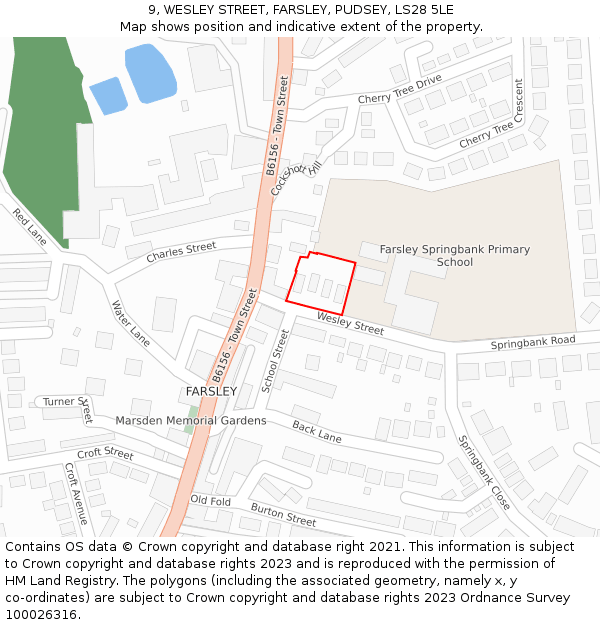 9, WESLEY STREET, FARSLEY, PUDSEY, LS28 5LE: Location map and indicative extent of plot