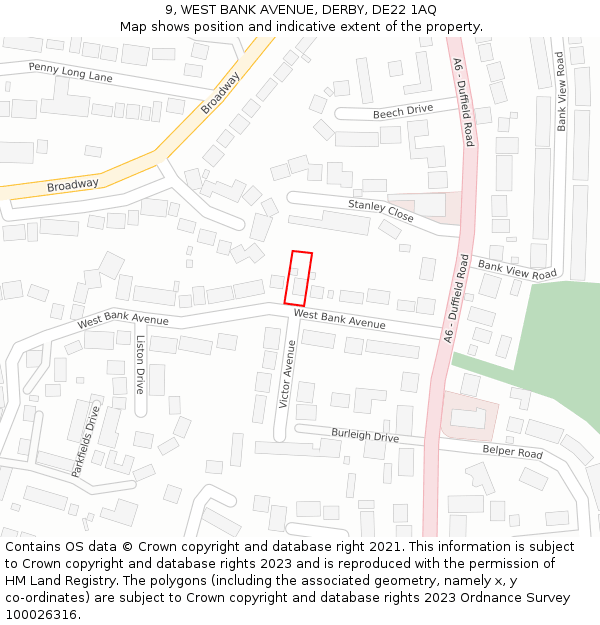 9, WEST BANK AVENUE, DERBY, DE22 1AQ: Location map and indicative extent of plot