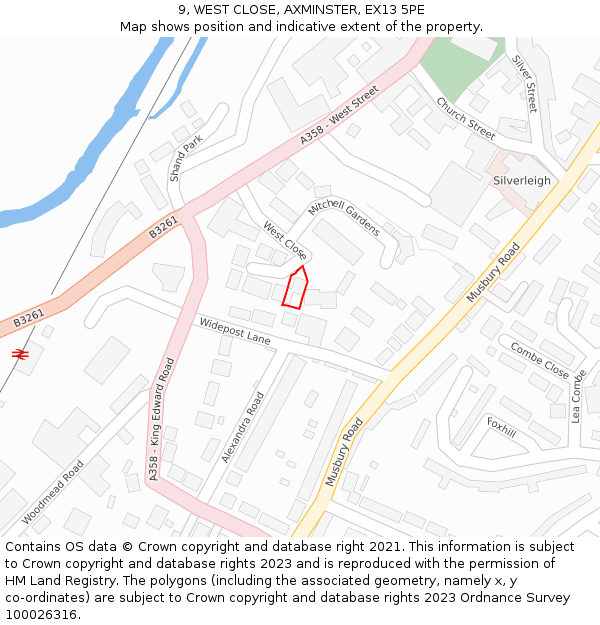 9, WEST CLOSE, AXMINSTER, EX13 5PE: Location map and indicative extent of plot