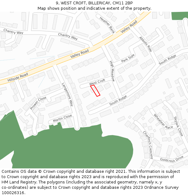 9, WEST CROFT, BILLERICAY, CM11 2BP: Location map and indicative extent of plot