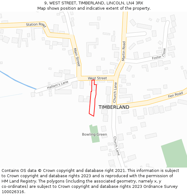 9, WEST STREET, TIMBERLAND, LINCOLN, LN4 3RX: Location map and indicative extent of plot