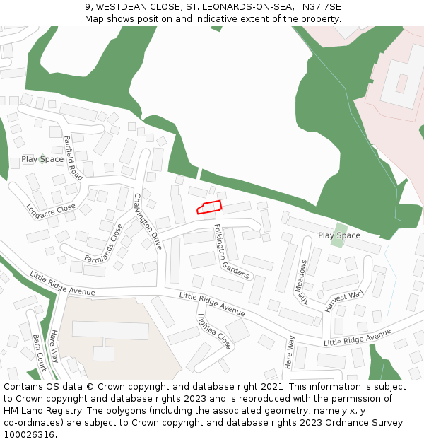 9, WESTDEAN CLOSE, ST. LEONARDS-ON-SEA, TN37 7SE: Location map and indicative extent of plot