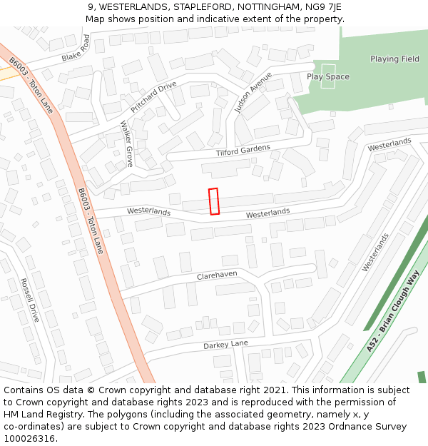 9, WESTERLANDS, STAPLEFORD, NOTTINGHAM, NG9 7JE: Location map and indicative extent of plot