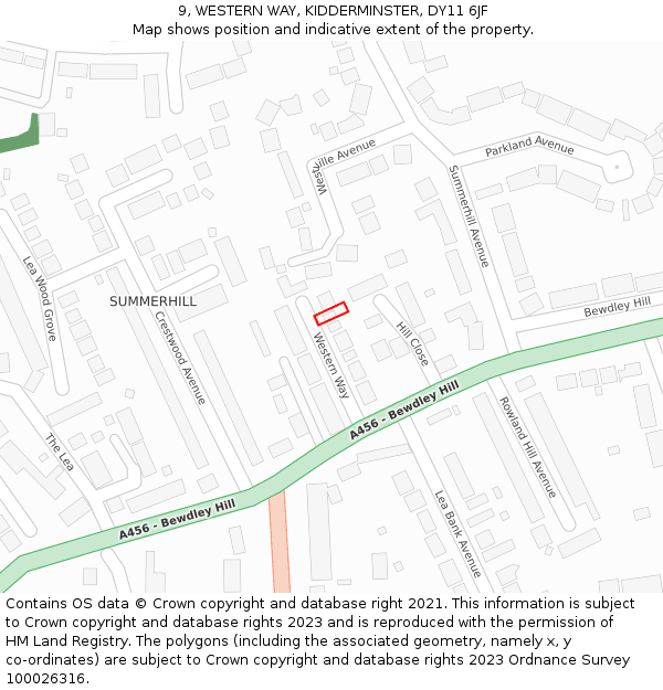 9, WESTERN WAY, KIDDERMINSTER, DY11 6JF: Location map and indicative extent of plot