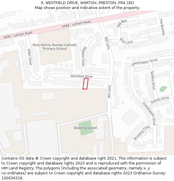 9, WESTFIELD DRIVE, WARTON, PRESTON, PR4 1ED: Location map and indicative extent of plot