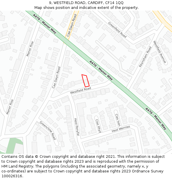 9, WESTFIELD ROAD, CARDIFF, CF14 1QQ: Location map and indicative extent of plot