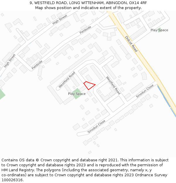 9, WESTFIELD ROAD, LONG WITTENHAM, ABINGDON, OX14 4RF: Location map and indicative extent of plot