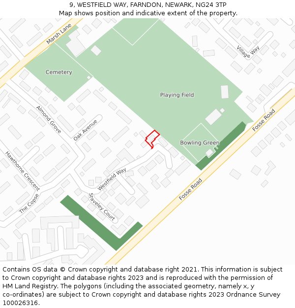9, WESTFIELD WAY, FARNDON, NEWARK, NG24 3TP: Location map and indicative extent of plot