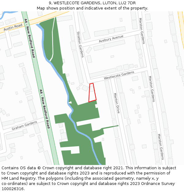 9, WESTLECOTE GARDENS, LUTON, LU2 7DR: Location map and indicative extent of plot