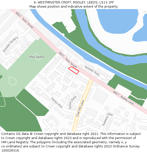 9, WESTMINSTER CROFT, RODLEY, LEEDS, LS13 1PF: Location map and indicative extent of plot