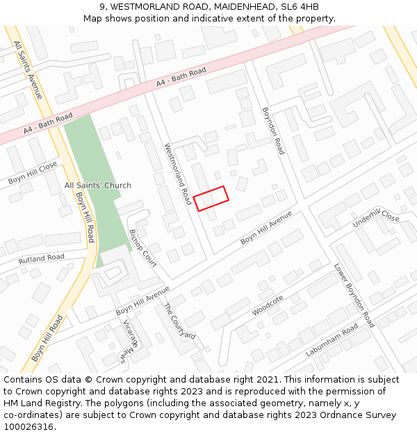 9, WESTMORLAND ROAD, MAIDENHEAD, SL6 4HB: Location map and indicative extent of plot