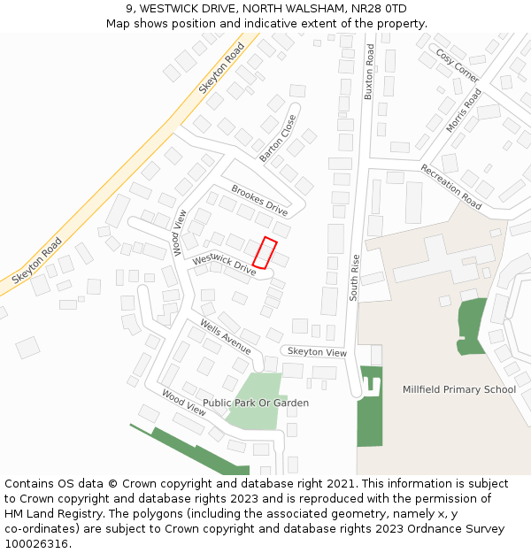 9, WESTWICK DRIVE, NORTH WALSHAM, NR28 0TD: Location map and indicative extent of plot