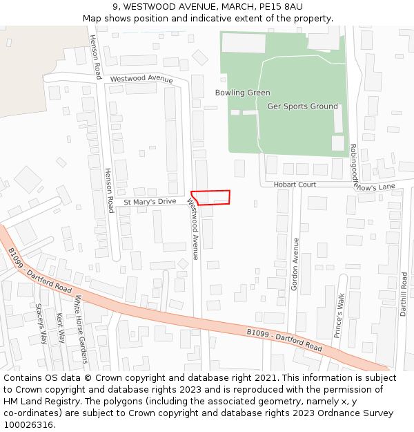 9, WESTWOOD AVENUE, MARCH, PE15 8AU: Location map and indicative extent of plot