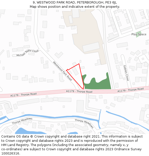 9, WESTWOOD PARK ROAD, PETERBOROUGH, PE3 6JL: Location map and indicative extent of plot