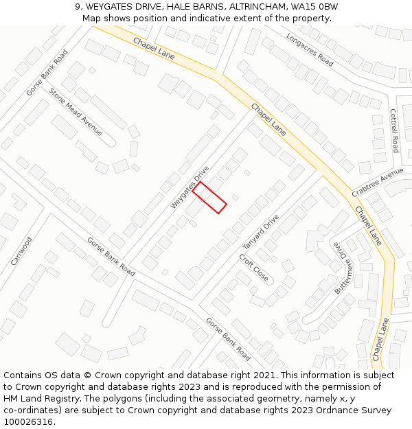 9, WEYGATES DRIVE, HALE BARNS, ALTRINCHAM, WA15 0BW: Location map and indicative extent of plot