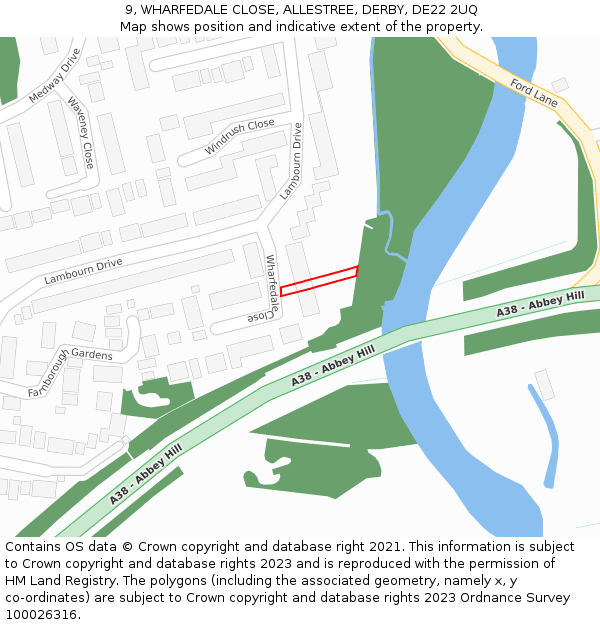 9, WHARFEDALE CLOSE, ALLESTREE, DERBY, DE22 2UQ: Location map and indicative extent of plot