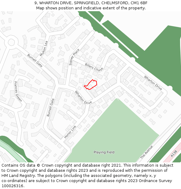 9, WHARTON DRIVE, SPRINGFIELD, CHELMSFORD, CM1 6BF: Location map and indicative extent of plot