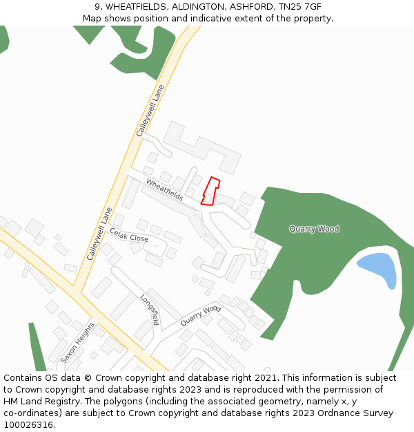 9, WHEATFIELDS, ALDINGTON, ASHFORD, TN25 7GF: Location map and indicative extent of plot