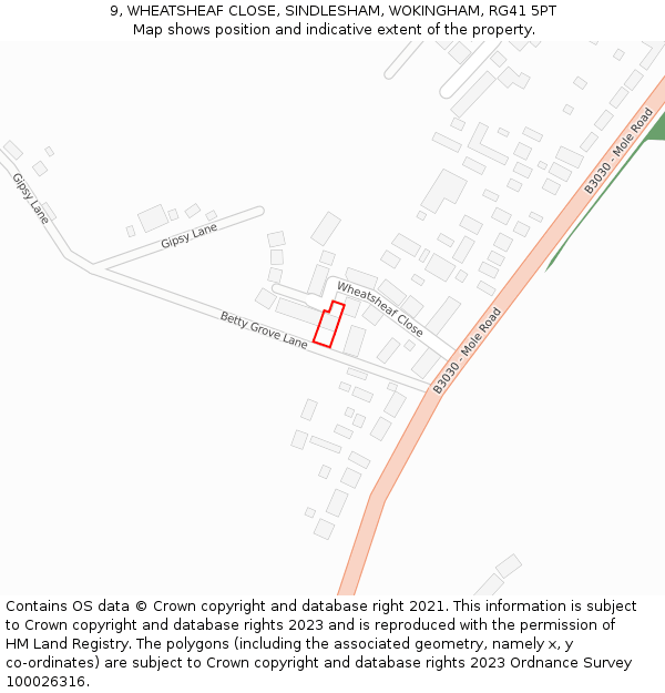 9, WHEATSHEAF CLOSE, SINDLESHAM, WOKINGHAM, RG41 5PT: Location map and indicative extent of plot