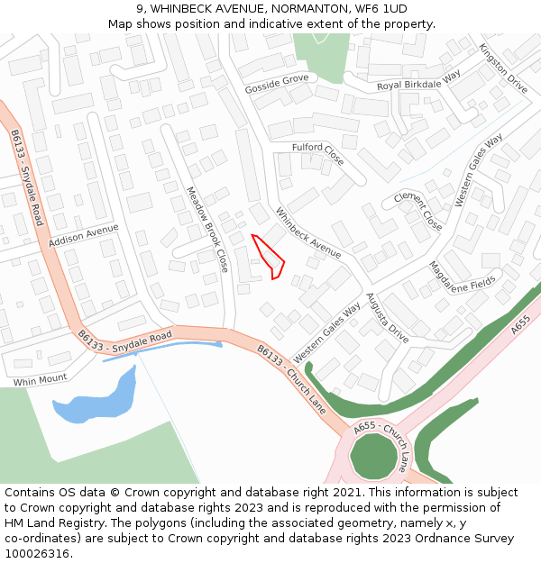 9, WHINBECK AVENUE, NORMANTON, WF6 1UD: Location map and indicative extent of plot