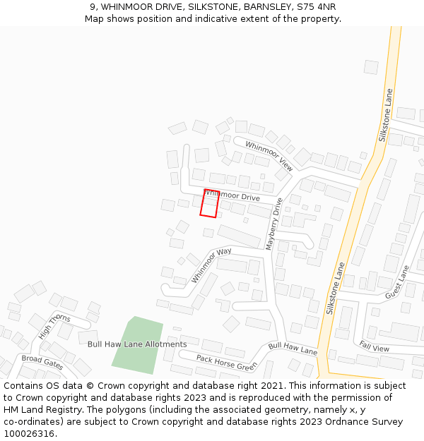 9, WHINMOOR DRIVE, SILKSTONE, BARNSLEY, S75 4NR: Location map and indicative extent of plot