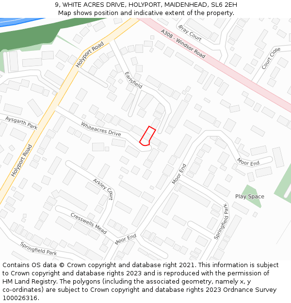 9, WHITE ACRES DRIVE, HOLYPORT, MAIDENHEAD, SL6 2EH: Location map and indicative extent of plot