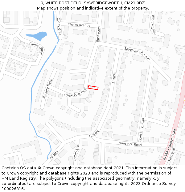 9, WHITE POST FIELD, SAWBRIDGEWORTH, CM21 0BZ: Location map and indicative extent of plot