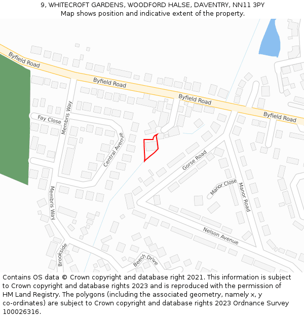 9, WHITECROFT GARDENS, WOODFORD HALSE, DAVENTRY, NN11 3PY: Location map and indicative extent of plot