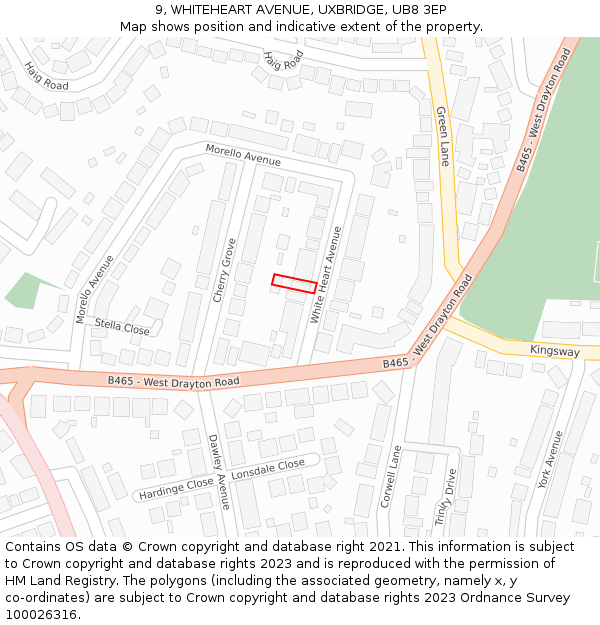 9, WHITEHEART AVENUE, UXBRIDGE, UB8 3EP: Location map and indicative extent of plot