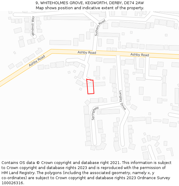 9, WHITEHOLMES GROVE, KEGWORTH, DERBY, DE74 2AW: Location map and indicative extent of plot