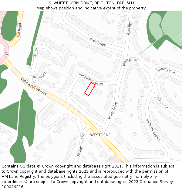 9, WHITETHORN DRIVE, BRIGHTON, BN1 5LH: Location map and indicative extent of plot