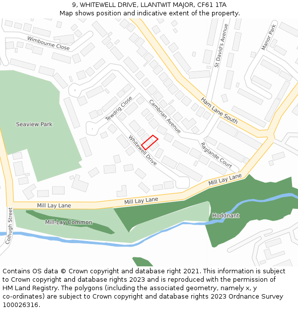 9, WHITEWELL DRIVE, LLANTWIT MAJOR, CF61 1TA: Location map and indicative extent of plot