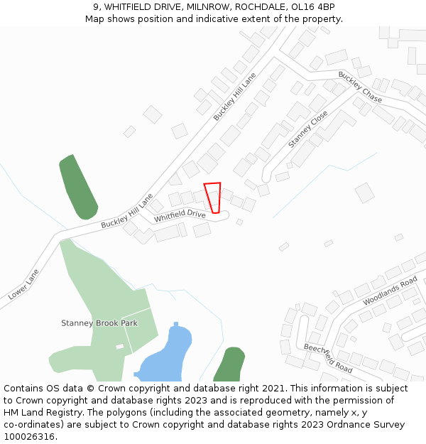 9, WHITFIELD DRIVE, MILNROW, ROCHDALE, OL16 4BP: Location map and indicative extent of plot
