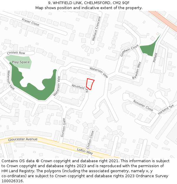9, WHITFIELD LINK, CHELMSFORD, CM2 9QF: Location map and indicative extent of plot