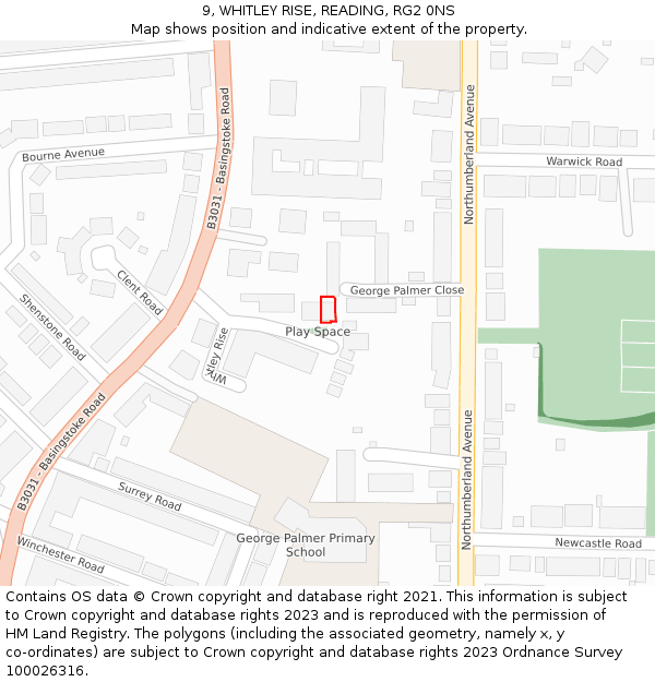 9, WHITLEY RISE, READING, RG2 0NS: Location map and indicative extent of plot